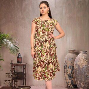 Stylish Cream Printed Knee-Length Dress | Muvvas Boutique